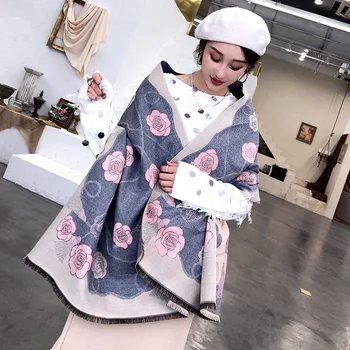 

Brand 2019 New Arrival Adult Hijab Winter New Cashmere Scarf Flowe Thick Shawl And Women Warm Bandana Scarves Cachecol Pashmina