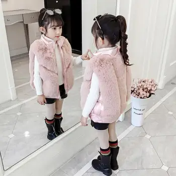

Children Faux Fur Vest Coat Imitation Fur Sleeveless Waistcoat Thicker Warm Girls Outerwear Modis kids clothes jacket Y2196