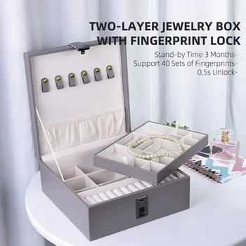 

Smart fingerprint lock jewelry box L27 Anti-theft fingerprint Spray treatment 2 layer Makeup storage Desktop