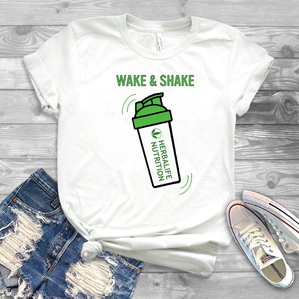 Футболка женская с надписью Wake &amp Shake Herbalife повседневный топ для тренировок