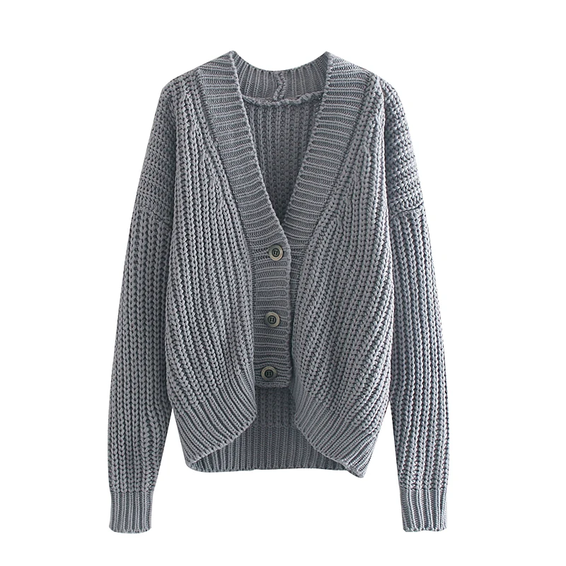 

OMIKRON Women Knitted Jacket 2019 Autumn Winter Loose Long Sleeve Cardigan for Women with Single Breasted Pocket Cardigan Female