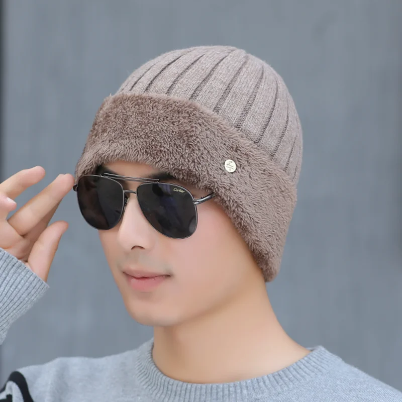 BINGYUANHAOXUAN, вязаная шапка для мужчин, одноцветная, Вязанная, шерсть, Skullies Beanies, женская, осенняя, зимняя, уличная шапка, шапки - Цвет: Hat khaki