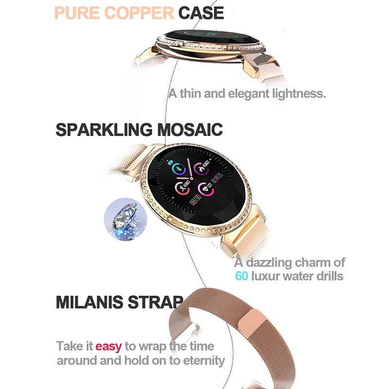 Смарт-браслет Для женщин Роскошные Стразы Smart Band спортивные часы с поддержкой Bluetooth 1,04 дюймовый круглый Экран стильный умный Браслет Mc11