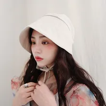 Рыбацкая шляпа в Корейском стиле, стиль, Ретро стиль, одноцветная, с бантом, на шнуровке, с большим козырьком, из хлопка, нейтральная шляпа-Панама