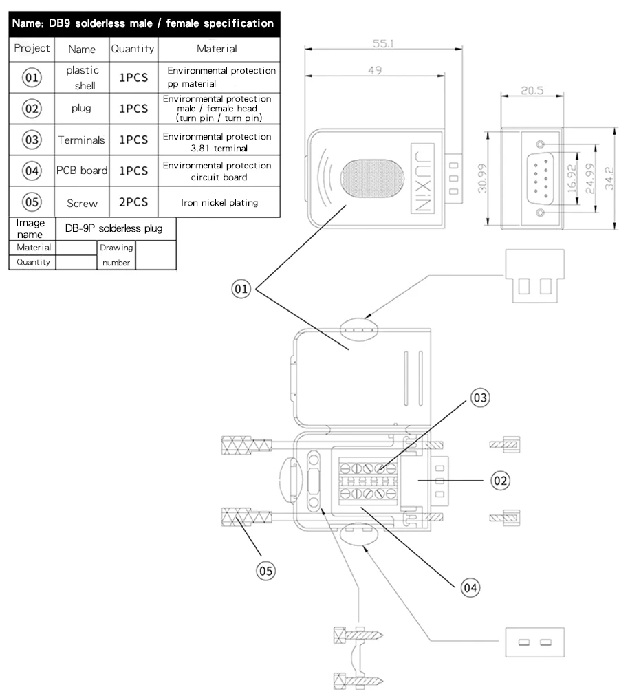 Db9 Connector D-sub 9 Pin Male Female Plug Rs232 Rs485 Breakout Terminals  21-24 Awg Wire Solderless Connectors - Connectors - AliExpress