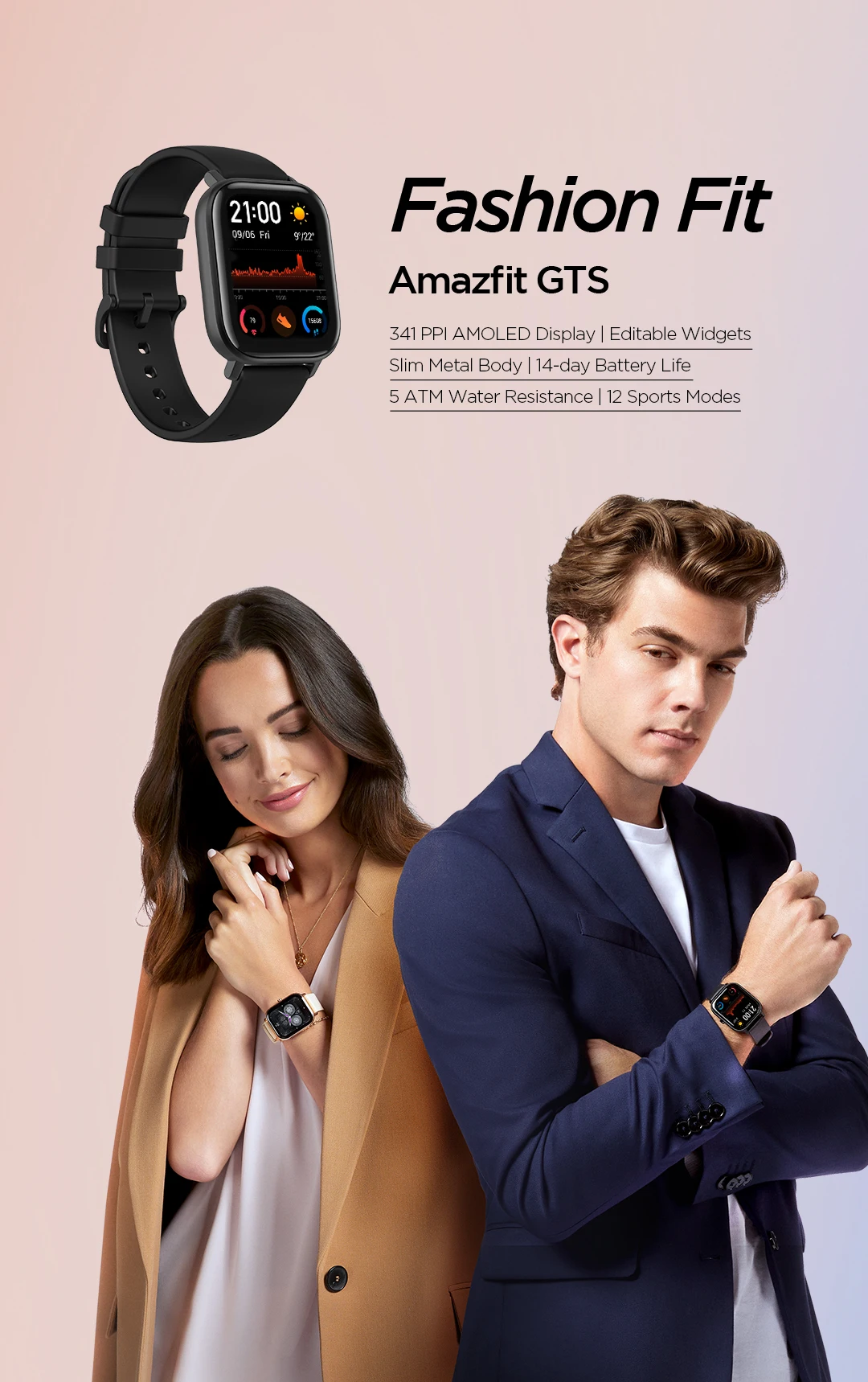 Original  Amazfit GTS Smart Watch 5ATM Waterproof 14 Days Battery Global Version Fashion GPS Smartwatch for Men For  Android