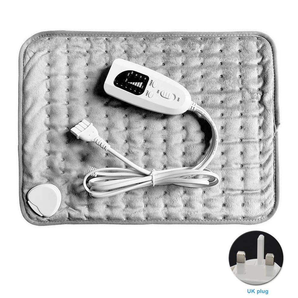 40x30cm Intelligent Timing Heating Warm Adjustable Temperature Physiotherapy Waist Electric Blanket Pad Neck Winter Pain Relief - Color: UK Plug