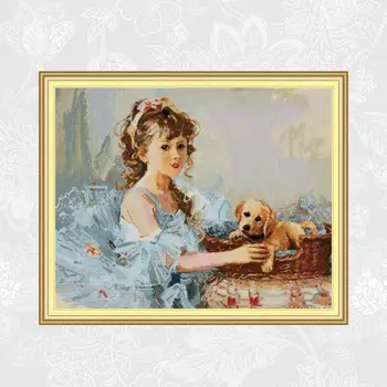 

Joy Sunday Cross Stitch kits Girl and Dog Patterns Canvas 14CT 11CT DIY Handwork Embroidery Needlework Set Wholesale Home Decor