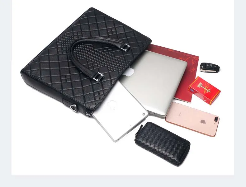 HERDER классический большой клетчатый дизайнерский черный мужской кожаный портфель для ноутбука Одноцветный модный мужской кожаный портфель сумка на плечо