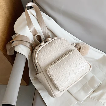 

Stone Pattern PU Leather Backpacks for Women 2020 Female Small Backpack with Hair Ball Lady Back Pack for School Teenagers Girls