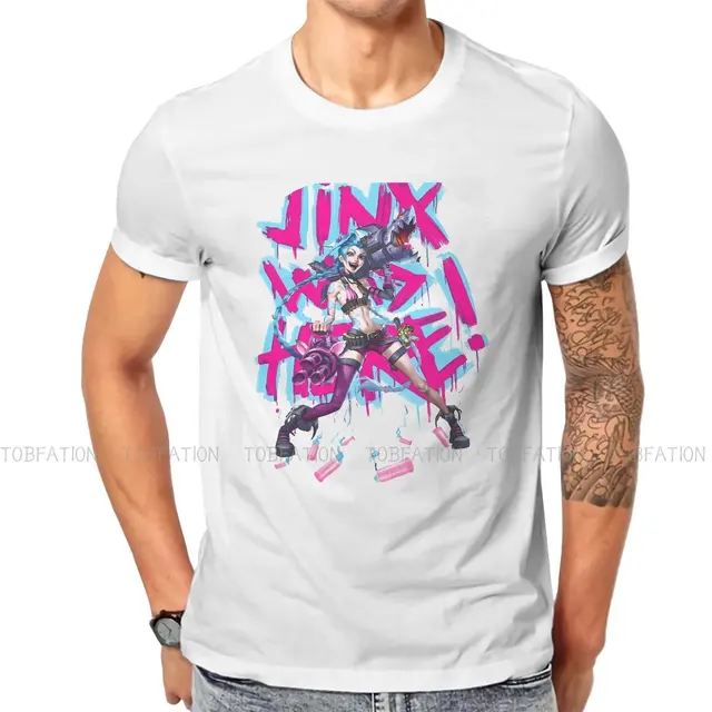 Jinx Was Here Arcane League of Legends T Shirt Classic Graphic Big size Crewneck TShirt Big