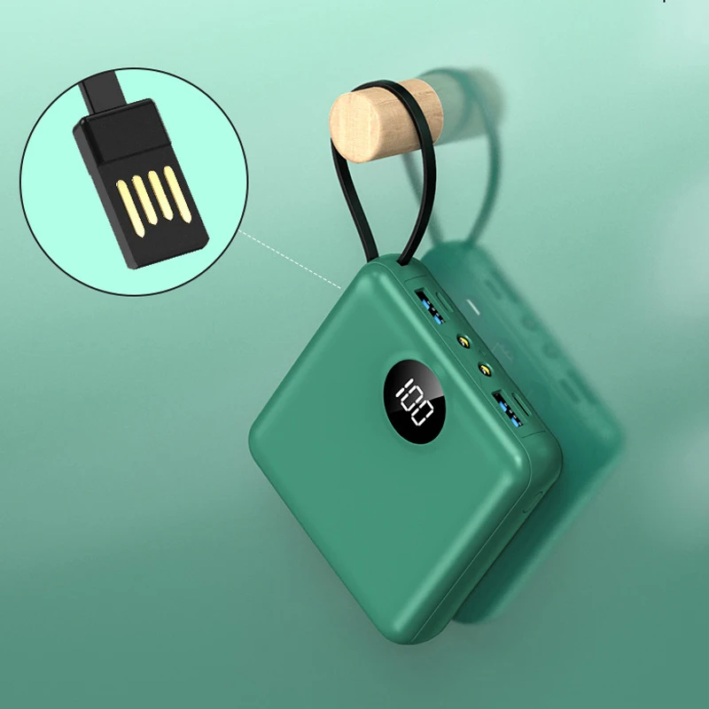 

Portable Power Bank with Built-in Cable Fast Charging Powerbank External Battery for Huawei Xiaomi 14 iPhone Charger 20000mAh