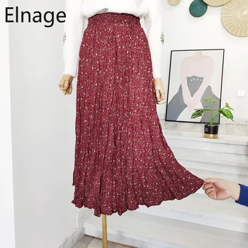 

Elnage New Spring Summer Floral Skirt A Line Pleated High Waist Slim Printed Korean Retro Irregular Faldas Mujer Moda 5A568