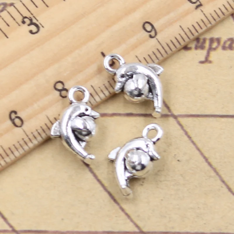 참 돌고래 볼 쇼, 티베트 실버 컬러 펜던트, 앤티크 주얼리 제작, DIY 수제 공예, 15x10mm, 20 개