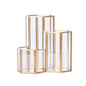 

Copper Pen Holder Office Dressing Table Study School Stationery Storage Container Home Hexagon Makeup Brush Desk Decoration