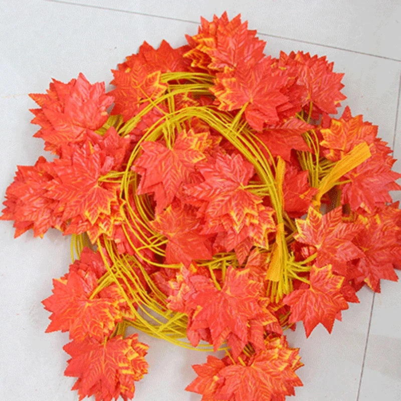 12 Piece 2.3M Artificial Vine Red Autumn Maple Leaf Fake Garland Plants Foliage Garden for Wedding Party Home Decoration