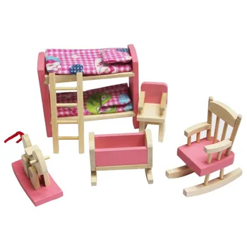 

Wooden Bed Children's Family Educational Toys Early Childhood Education Toy Wood Miniature Furniture Simulation Room/Furniture