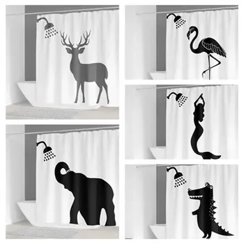 

Waterproof Bath Curtains 3D unique Animal Image Polyester Fabric Washable Bathroom Shower Curtain Screen With Hooks Accessories