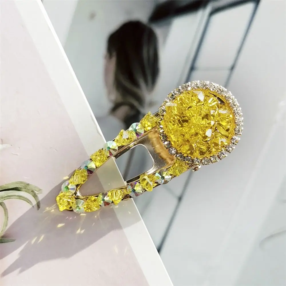 light yellow Женский яркий зажим для волос карамельного цвета, Имитация кристаллов, блестящий круглый Утконос, заколка для волос - Цвет: light yellow