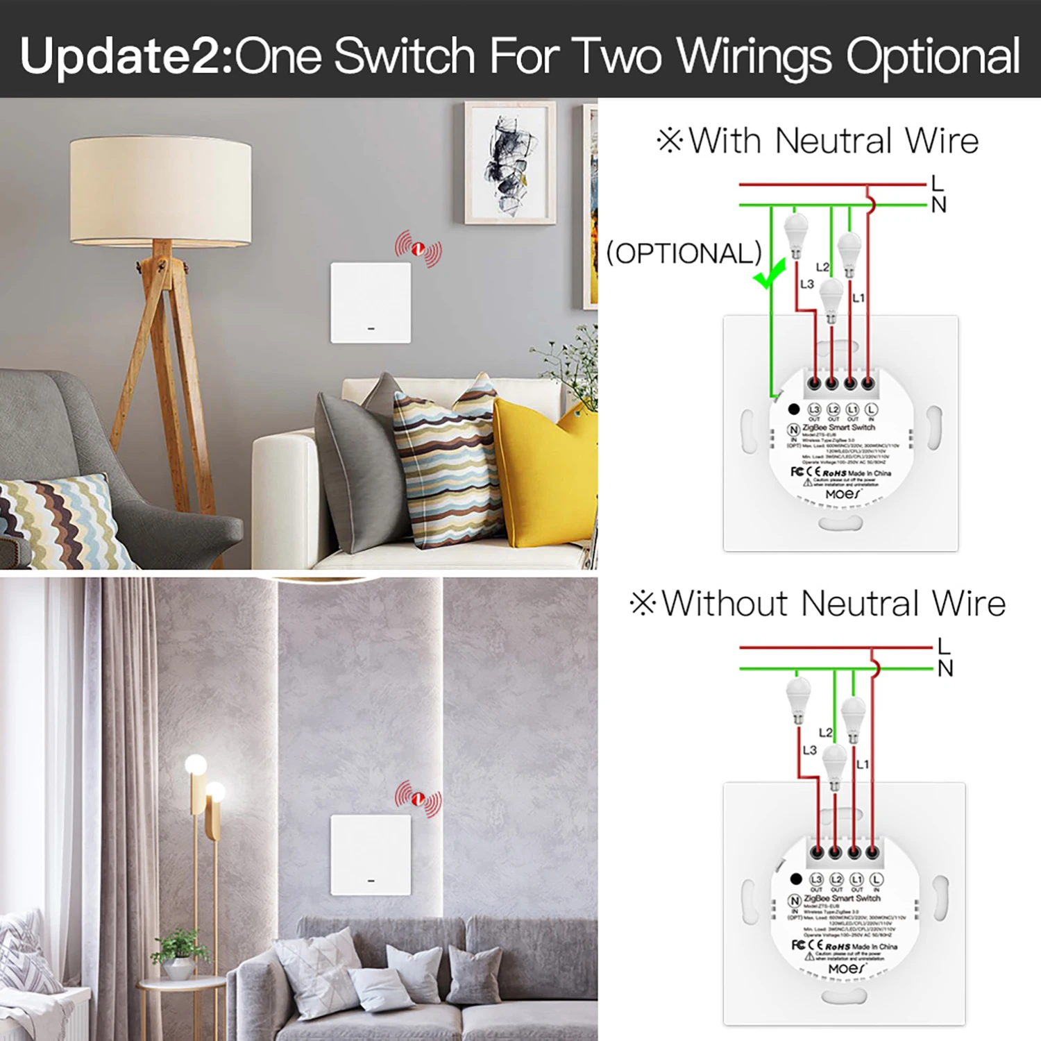 Tuya Zigbee Interruptor de Luz Inteligente sem Fio Neutro Nenhum Capacitor Necessário Vida Inteligente Maneira Funciona com Alexa Google Casa 2mqtt - Image 5