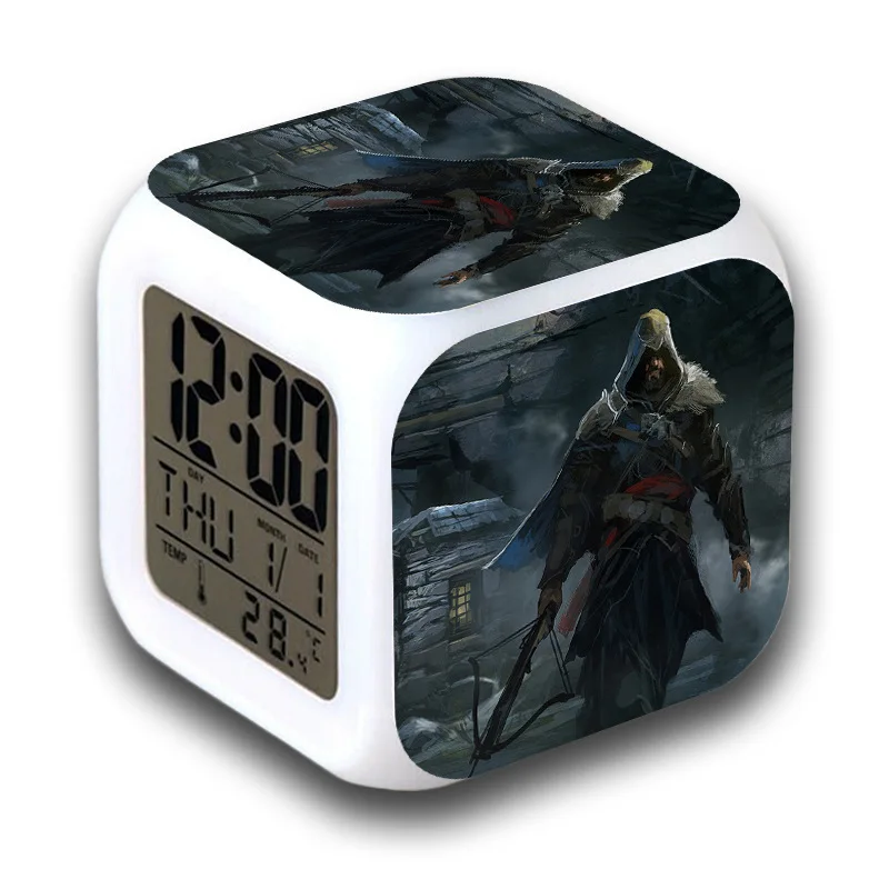 Assassin's Creed Assassins Creed сопутствующие товары светодиодный Цвет Фул Цвет изменение квадратные часы креативные маленькие часы-будильник