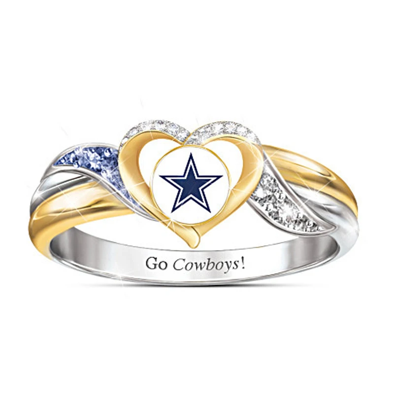 Ring size 9 Мода Go Cowboys ювелирные изделия сверкающий Циркон золотого цвета Сердце Звезда кольцо Размер 6 7 8 9 10 Высокое качество Вечерние кольца для женщин Bague - Цвет основного камня: Ring size 9