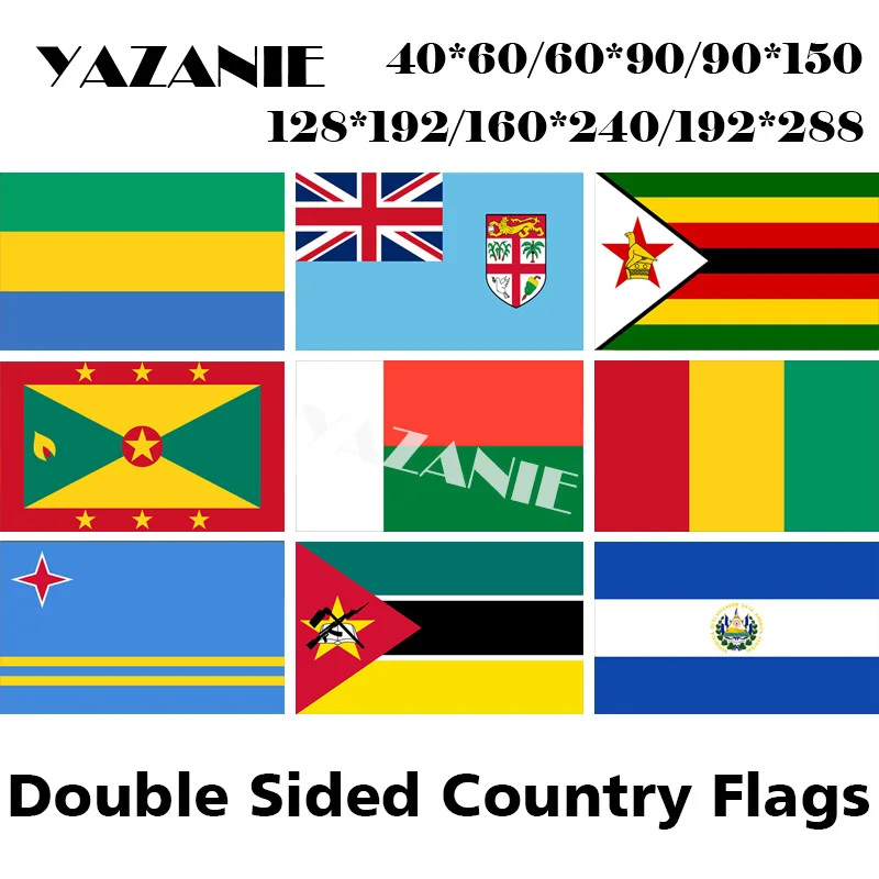 YAZANIE Double Sided Gabon Fiji Zimbabwe Grenada Madagascar Guinea Aruba Mozambique EI Salvador Polyester Printed Flags Banner | Дом и сад