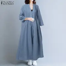 ZANZEA ผู้หญิงลำลอง V คอ Maxi ชุด 2020 ฤดูใบไม้ผลิสุภาพสตรีสูงเอวยาว Vestidos หลวม Sundress PLUS ขนาด(China)