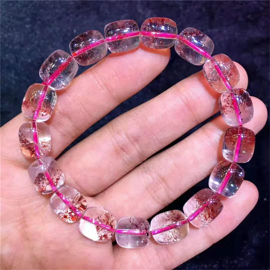 Натуральный Lepidocrocite кварц драгоценный камень красный супер семь кристаллов баррель бисера стрейч женский браслет 12,2*10 мм
