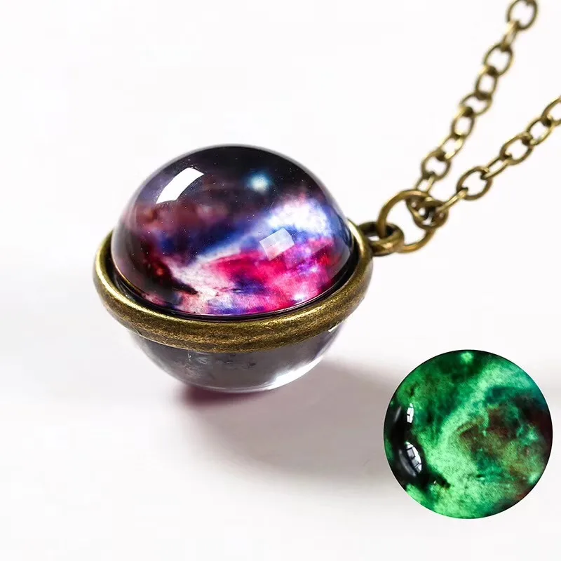 Nebula Galaxy Серебристые Двусторонняя подвеска ожерелье стекло художественное изображение ручной работы массивные Вселенная серьги в виде планет для женщин