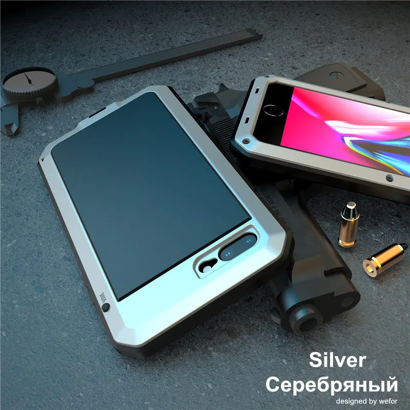 Закаленное стекло+ металлический алюминиевый защитный чехол для телефона для iPhone 11 Pro XS MAX XR X 7 8 6 6S Plus 5S 5C 5 SE полный корпус противоударный чехол - Цвет: Silver