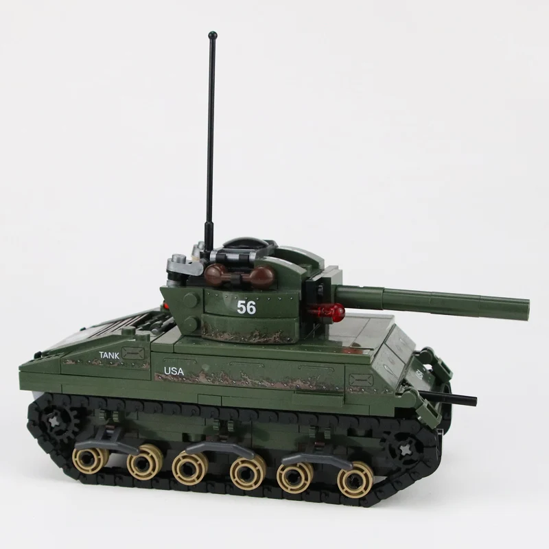 437pcs WW2 Sherman M4 Tank 7pcs Military Army Figure Soldier Lego Minifigures
