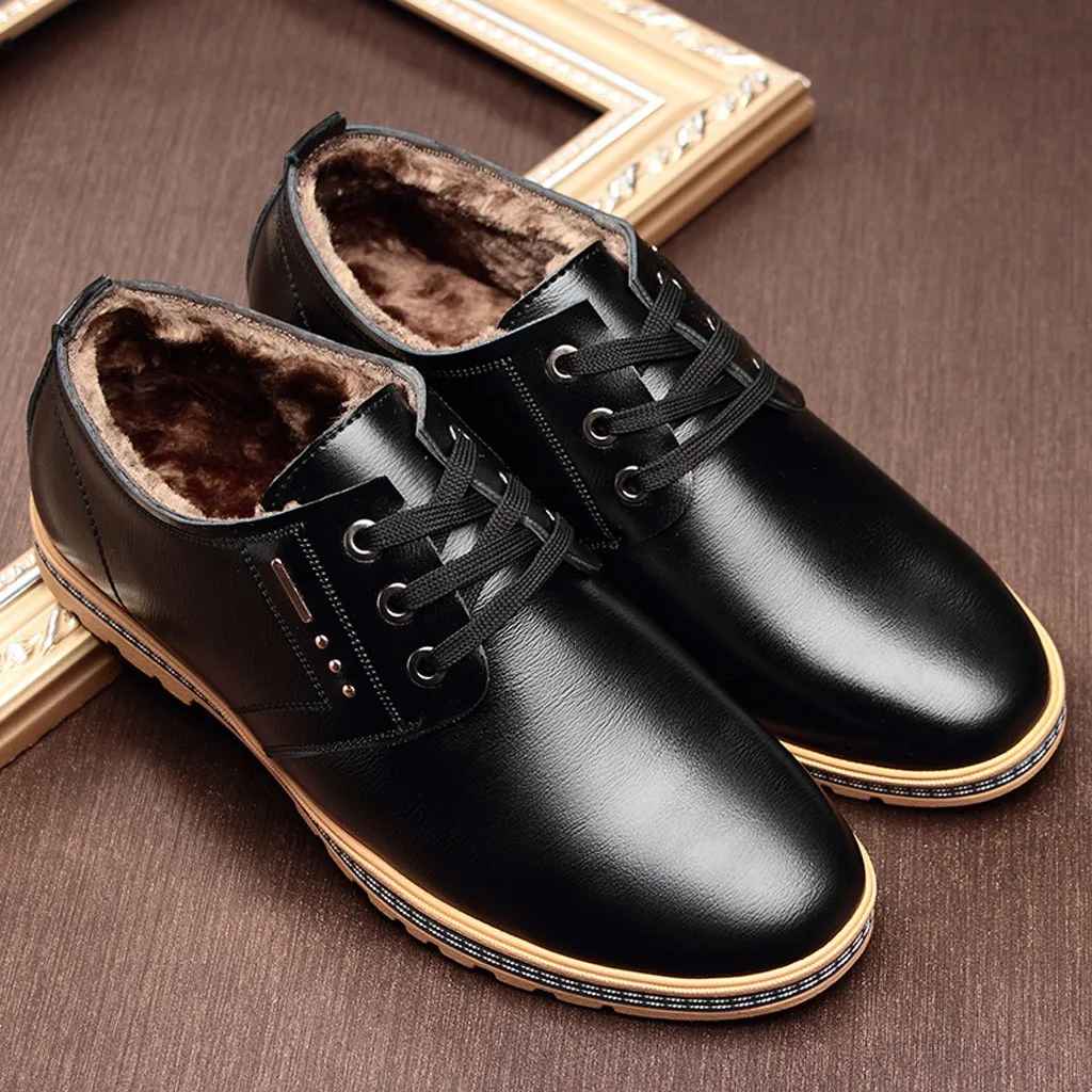 Мужская теплая обувь для отдыха обувь в деловом стиле с круглым носком на шнуровке Мужская официальная обувь высокого качества Мужская деловая кожаная обувь