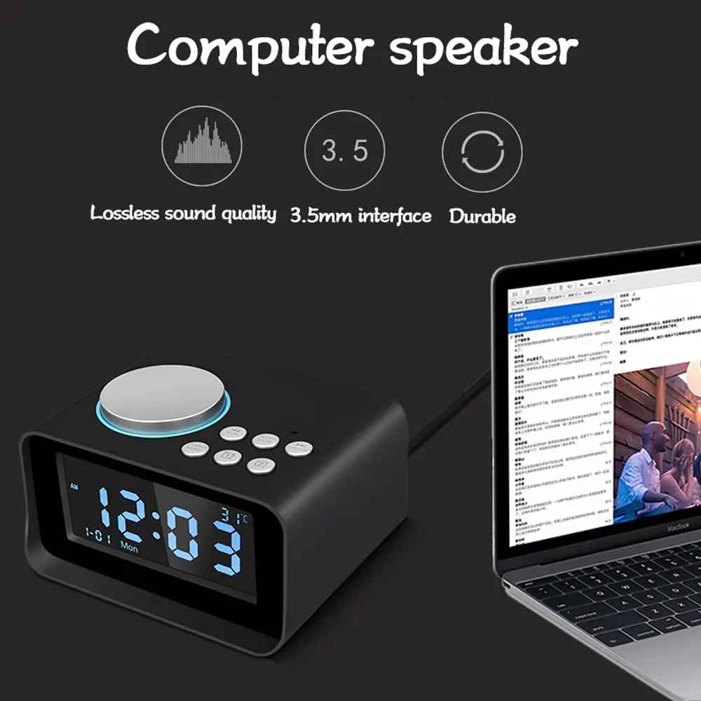 CYBORIS Цифровой Будильник Bluetooth динамик с fm-радио многофункциональный внутренний термометр монитор ЖК-дисплей для спальни