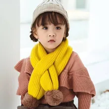 Детские трикотажные теплые женские сапоги для осени и зимы; удобное нижнее белье цвет шарф для девочек, для мальчиков Универсальный енота меховым помпоном Детские шарфы