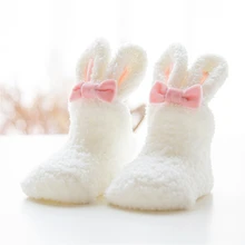 Chaussettes épaisses en velours de corail pour bébé, nouvelle collection automne et hiver, belles chaussettes pour bébé fille, petit lapin, chaussettes pour nouveau né 