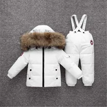 Зимний детский комплект одежды для мальчиков, пуховик, пальто+ комбинезон для девочек, теплый пуховик на утином пуху, Детское пальто для снежной погоды