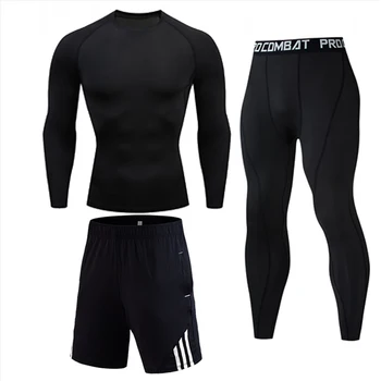 

Men's Compressed Long Sleeve Shirt Pants Shorts Fitness MMA Clothing tactical rashguard jiu jitsu crossfit T-Shirt Jogging suits
