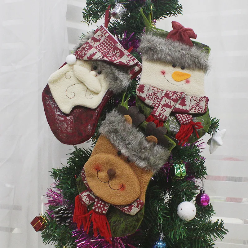 

1PC Christmas Tree Hanging Stocking Christmas Sock Gift Bags Merry Christmas Decoration Hanging Ornament for Home Gift for Kids