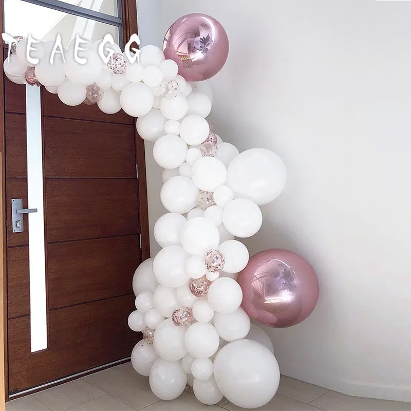 

105pcs Rose Gold Foil Balloons White Colors Confetti Transparen Balloon Arch Kit For Baby Happy Birthday Party Decoration Globos