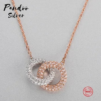 

Fashion Charm Sterling Silver Original 1:1 Copy, Modern Style Fresh And Elegant Double Hoop Luxury Necklace WomenJewelry Gifts