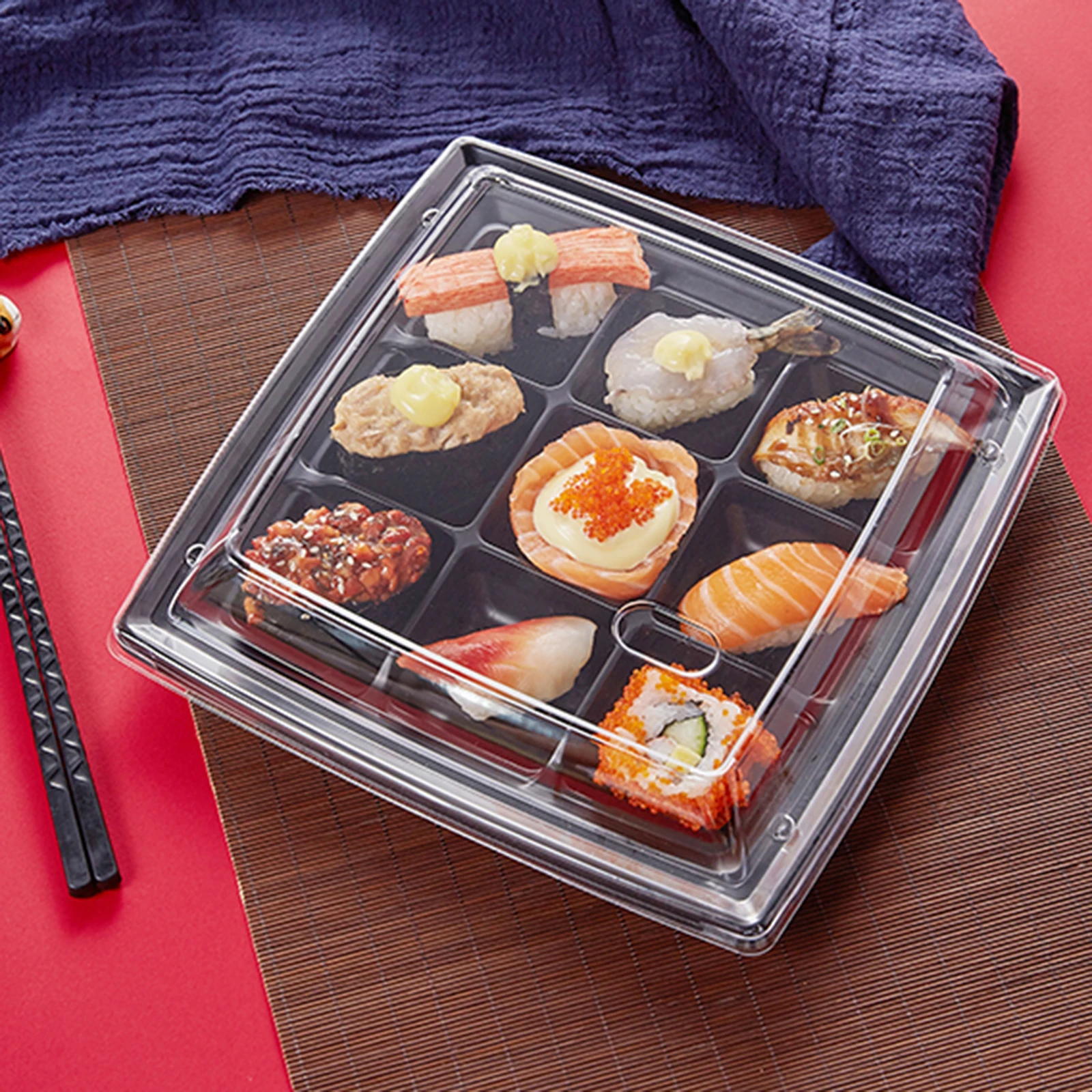 2021 Disposable Plastic Sushi Box Nine Lattice With Lid Takeaway Dessert Packing Take Out