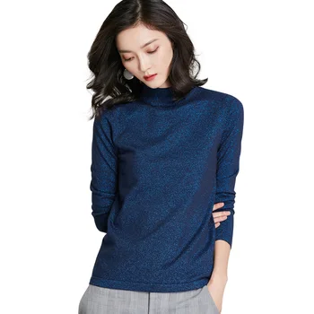 

Sparkle Knit Sweater Women Mock Neck Pullovers Jumper