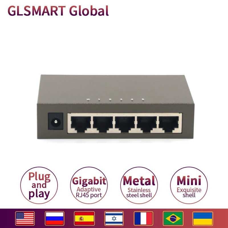 GLSMART GLTEG1005D 5 Порты коммутатор Gigabit Ethernet 10/100/1000 Мбит сетевой Auto MDI/MDIX | Компьютеры и