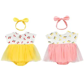 

Summer Baby Girls Short Sleeve Romper Dress Newborn Jumpsuit Headband Infant Clothing Baby Outfit