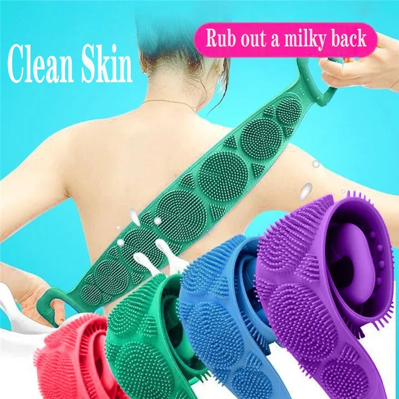 Long Back Towel Rubbing Bath Brush Sided Scrubber Silicone Scrub Body Skin Care Exfoliate Home Bathroom Shower Washing | Дом и сад