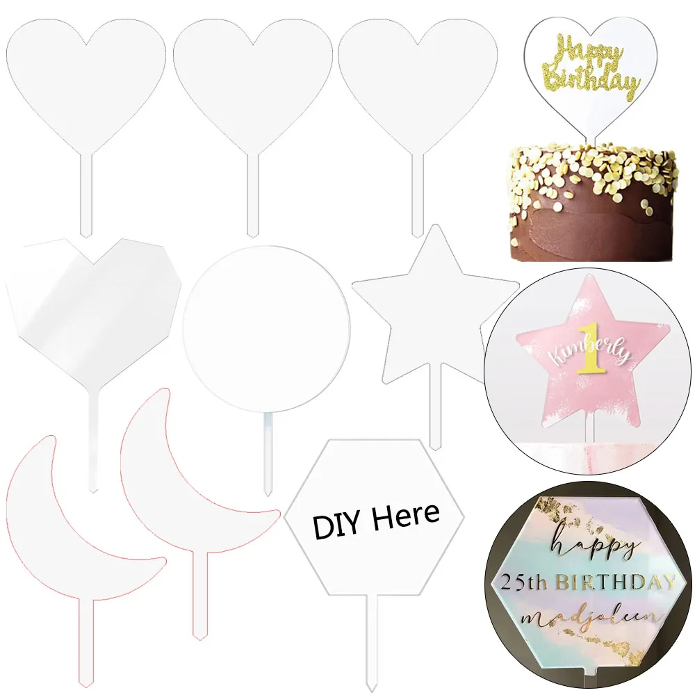 15pcs DIY Cake Tool Birthday Acrylic Cake Topper Blank No Texts Acrylic ...