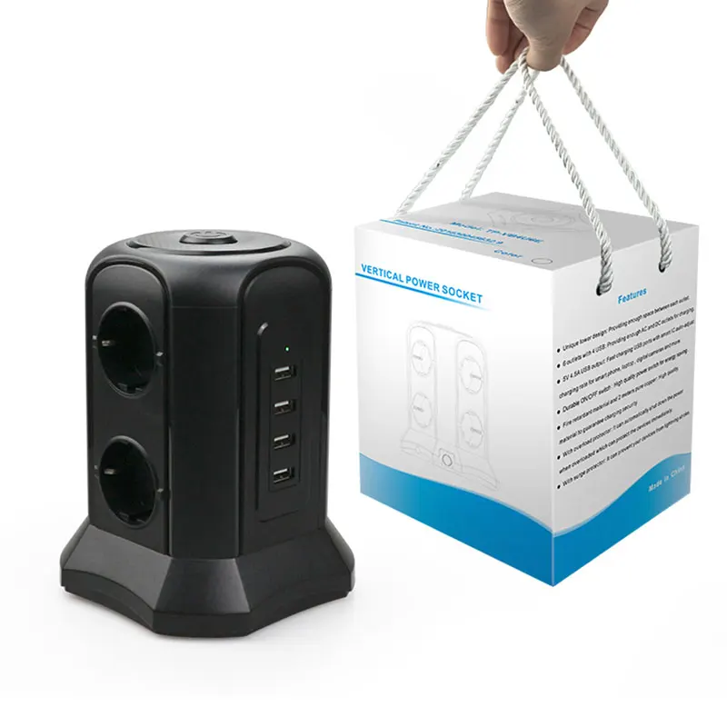 Tira de Energia Proteção contra Sobrecarga Tomada da ue Plugue da ue Tessan Multi Torre Vertical Maneiras 4 Portas Usb Tomada Extensão 2500w 6 - Image 6