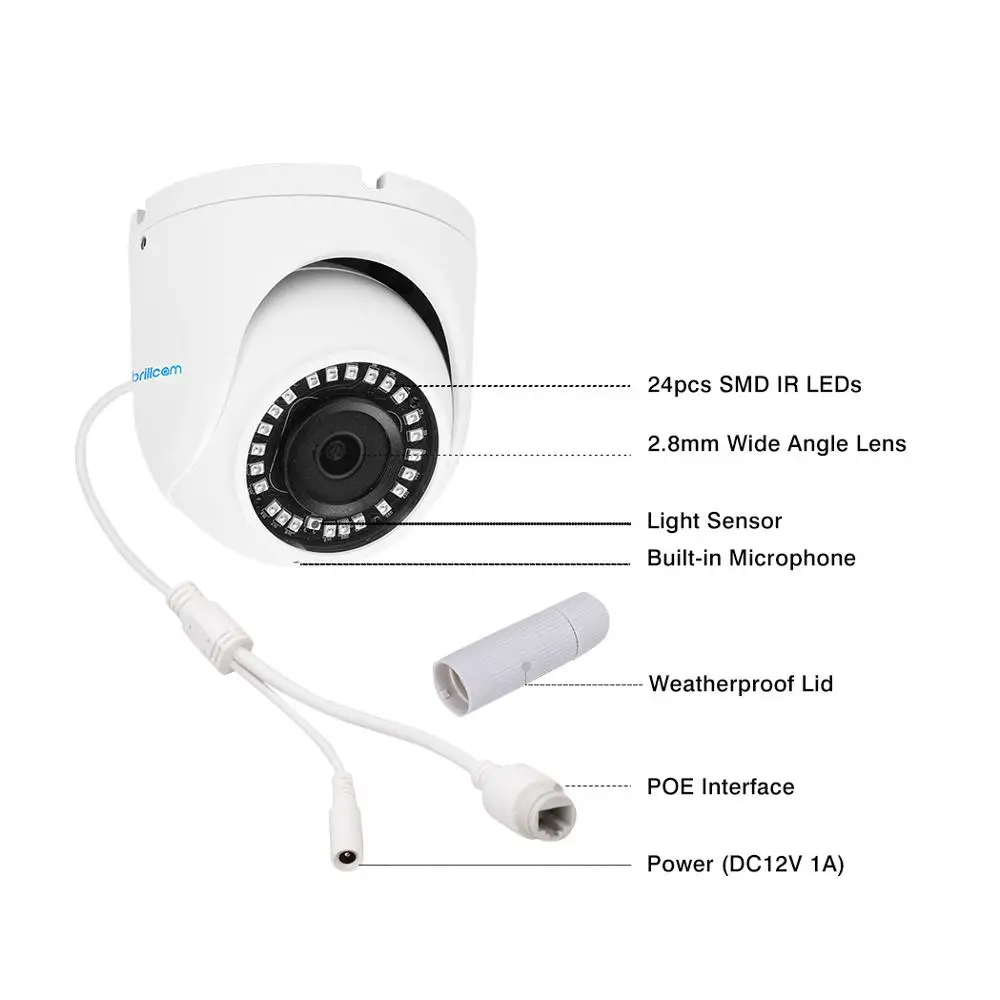 IP камера Brillcam 4 МП HD POE с объективом 2 8 мм встроенным микрофоном и защитой класса