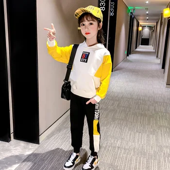 

Cuhk Children's Girls Tracksuit Spring Kids Long Sleeve Patchwork Sweatshirt+Sports Pants Two Piece Casual Toddler Girl Outfits